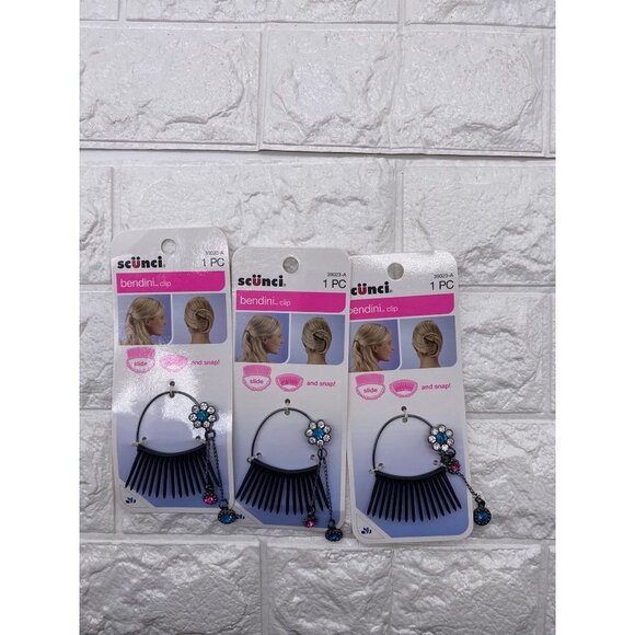 3-PK Scunci Bendini Clip Medium with Jewels Slide and Snap Pink Style 39023-A - Picture 2 of 5